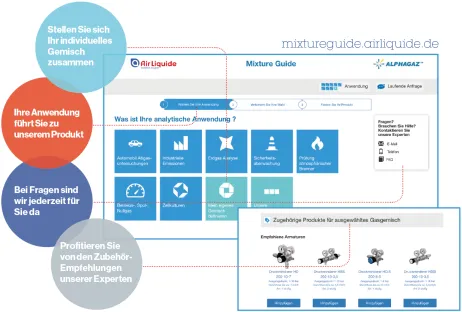 Der Air Liquide Mixture Guide-Ratgeber führt Sie zu Ihrem Prüfgas